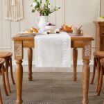 Wracra Embroidered Table Runner Irregular Willow Leaf Table Runners 72 Inches Lo... - Image 3