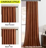 Timeper Burnt Orange Pleat Back Tab Velvet Curtains W52 x L84 inches 2 Panels, R... - Image 3