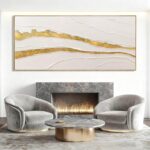 VAYIMDH White and Gold Oil Painting Wall Art Abstract Wall Decor Line Hanging Ar... - Image 4