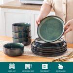 vancasso Starry 12 Pieces Dinnerware Sets for 4, Green Reactive Glaze Dishes Set... - Image 5