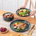 vancasso Starry 12 Pieces Dinnerware Sets for 4, Green Reactive Glaze Dishes Set... - Image 6