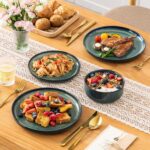 vancasso Starry 12 Pieces Dinnerware Sets for 4, Green Reactive Glaze Dishes Set... - Image 7