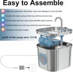 Homtyler Luxury Automatic Cat Water Fountain for Pets, 2.2L/74oz Stainless Steel... - Image 6