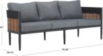 SAFAVIEH Outdoor Collection Harrison Black & Taupe Curved Back 3-Seater Sofa - Image 3