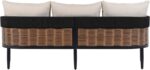 SAFAVIEH Outdoor Collection Harrison Black & Taupe Curved Back 3-Seater Sofa - Image 5