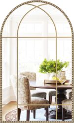 Arched Gold Antique Window Mirror, 24" x 40" Champagne Bronze Mirrors with Beade... - Image 9