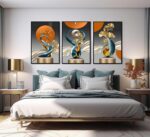 3 Pcs Bright Style Canvas wall Art Golden Deer Luxury Foil Lines Paintings Pictu... - Image 5