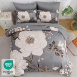 Luxudecor Floral Queen Comforter Set 7 Pieces Bed in a Bag, White Flower Print o... - Image 4