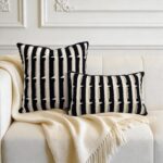 20"x20" Black Cream Stripe Tufted Pillow Covers Luxury Geometric Accent Pillows ... - Image 3