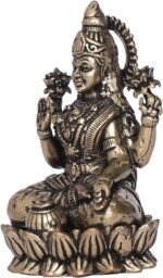 Brass Designer Lakshmi ji Sitting on Kamal for Good Luck Vastu Fengshui Showpiec... - Image 4
