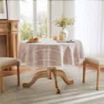 ZeeMart Hemstitched Embroidery Striped Boho Tablecloth 60 Inch Round Natural, He... - Image 3