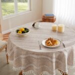 ZeeMart Hemstitched Embroidery Striped Boho Tablecloth 60 Inch Round Natural, He... - Image 4