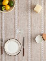 ZeeMart Hemstitched Embroidery Striped Boho Tablecloth 60 Inch Round Natural, He... - Image 5