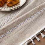 ZeeMart Hemstitched Embroidery Striped Boho Tablecloth 60 Inch Round Natural, He... - Image 7