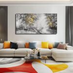 SOUGUAN Wall Art for Bedroom Forest Canvas Art Hand Painted Artwork Gold Plant P... - Image 6