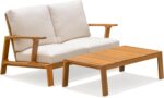 Idzo Jasper Solid Acacia Wood Loveseat Patio Set with Beige Cushions & Coffee Ta... - Image 3