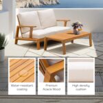 Idzo Jasper Solid Acacia Wood Loveseat Patio Set with Beige Cushions & Coffee Ta... - Image 4