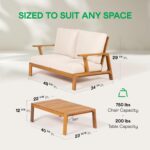 Idzo Jasper Solid Acacia Wood Loveseat Patio Set with Beige Cushions & Coffee Ta... - Image 6