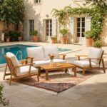 Idzo Jasper Solid Acacia Wood Loveseat Patio Set with Beige Cushions & Coffee Ta... - Image 7