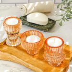Kate Aspen Glass Taper Candle Holder Set of 6 - Rose Gold Ribbed Vintage Candles... - Image 3