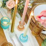 Kate Aspen Glass Taper Candle Holder Set of 6 - Rose Gold Ribbed Vintage Candles... - Image 5