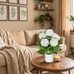 20" Artificial Hydrangea Flowers in Pot, True Touch Latex Faux Hydrangea Plant, ... - Image 3