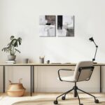 Framed Modern Abstract Wall Art Set of 2, Black White Neutral Minimalist Canvas ... - Image 9