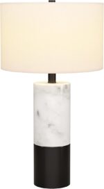Henn&Hart 24" Glam 1-Light Table Lamp with White Fabric Drum Shade for Living Ro... - Image 3