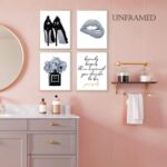 Qabliqo Silver and Black Bathroom Decor Wall Art Prints Set of 4, Silver Fashion... - Image 3