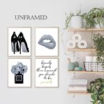 Qabliqo Silver and Black Bathroom Decor Wall Art Prints Set of 4, Silver Fashion... - Image 4