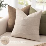 Decorative Linen Throw Pillow Covers 18x18 Set of 2 Solid handcrafted Striped Cu... - Image 3