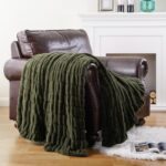 BATTILO HOME Olive Green Faux Fur Throw Blanket for Bed, Double Side Reversible ... - Image 3