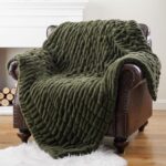 BATTILO HOME Olive Green Faux Fur Throw Blanket for Bed, Double Side Reversible ... - Image 4