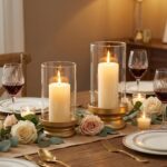 Gold Hurricane Candle Holders Set of 2 with Glass - Modern Pillar Candle Stands ... - Image 5