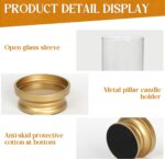 Gold Hurricane Candle Holders Set of 2 with Glass - Modern Pillar Candle Stands ... - Image 6