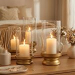 Gold Hurricane Candle Holders Set of 2 with Glass - Modern Pillar Candle Stands ... - Image 8