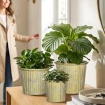 Gold Metal Rustic Flower Pots - 3 PCS Galvanized Planters Rustproof Durable Meta... - Image 3