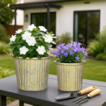 Gold Metal Rustic Flower Pots - 3 PCS Galvanized Planters Rustproof Durable Meta... - Image 4