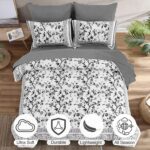 Dobuyly Floral Queen Comforter Set, 7 Piece Bed in a Bag Queen Size Grey Flowers... - Image 4