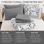 Dobuyly Floral Queen Comforter Set, 7 Piece Bed in a Bag Queen Size Grey Flowers... - Image 8