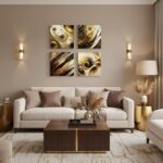 BLINFEIRU Modern Gold Abstract Canvas Wall Art Black and Gold Wall Decor for Liv... - Image 4
