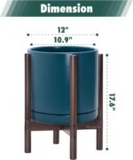 D'vine Dev Ceramic Planter with Walnut Color Stand - 12 Inch Modern Round Flower... - Image 4