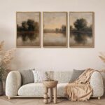 MUDECOR Framed Wall Art Print Set Neutral Tone Lake Reflection Landscape Illustr... - Image 3