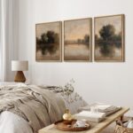 MUDECOR Framed Wall Art Print Set Neutral Tone Lake Reflection Landscape Illustr... - Image 4