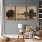 MUDECOR Framed Wall Art Print Set Neutral Tone Lake Reflection Landscape Illustr... - Image 5