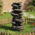 Naturefalls 40inches High Outdoor Rock Water Fountain with LED Lights - 6-Tiers ... - Image 4