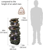 Naturefalls 40inches High Outdoor Rock Water Fountain with LED Lights - 6-Tiers ... - Image 5