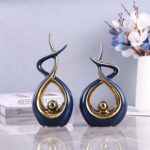 Gold Blue Abstract Ceramic Modern Sculpture, Knick Knacks Statues for Living Roo... - Image 6