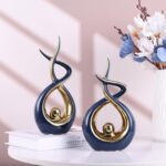 Gold Blue Abstract Ceramic Modern Sculpture, Knick Knacks Statues for Living Roo... - Image 7