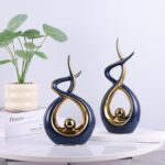 Gold Blue Abstract Ceramic Modern Sculpture, Knick Knacks Statues for Living Roo... - Image 8